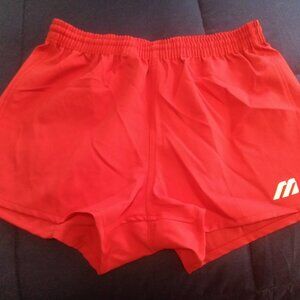 NWT VINTAGE MIZUNO ATHLETIC SHORTS, RED WITH EMBROIDED LOGO, ASIAN SIZE "O"